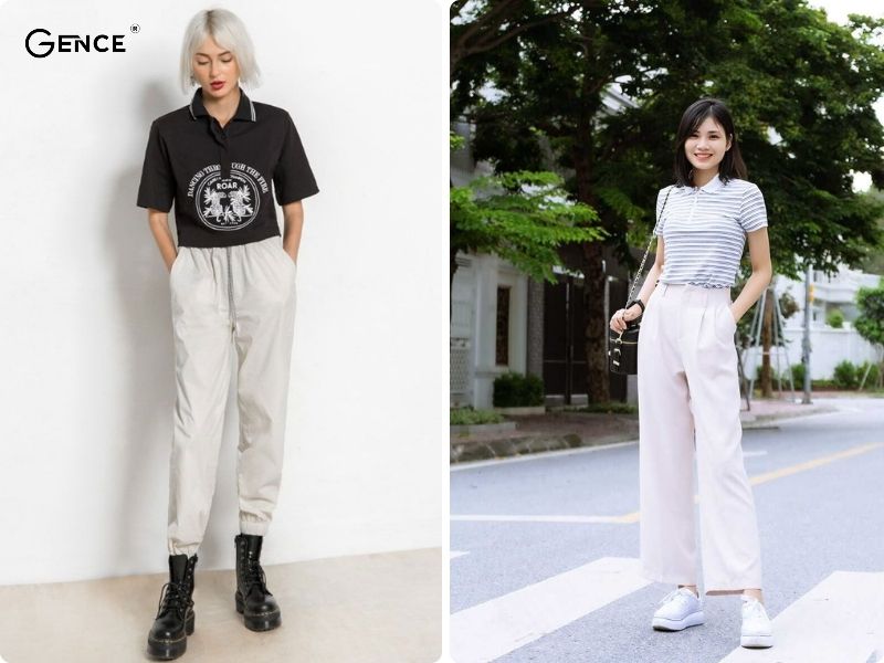 Áo polo nữ và quần kaki phù hợp với nhiều dịp khác nhau