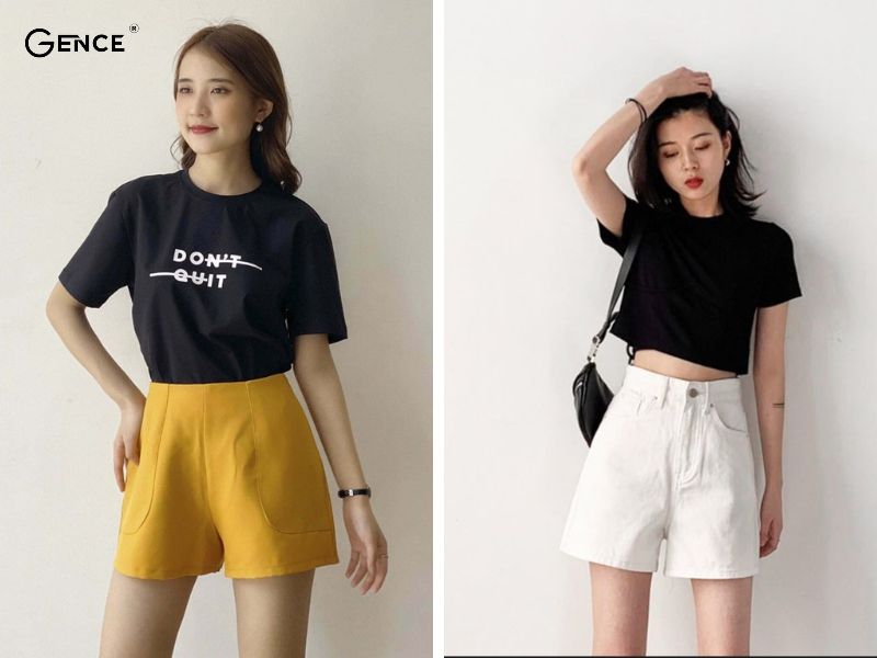 Trẻ trung, thoải mái với set đồ quần short và áo thun đen nữ