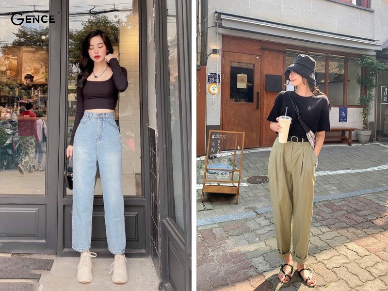 Phối đồ với áo thun đen nữ với quần baggy trẻ trung