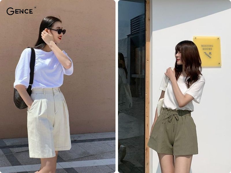 Phối đồ với áo thun form rộng nữ với quần short sành điệu
