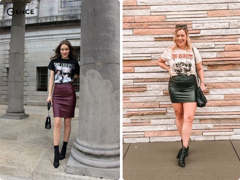 Chân váy da - item phối cùng áo thun thể hiện sự sành điệu