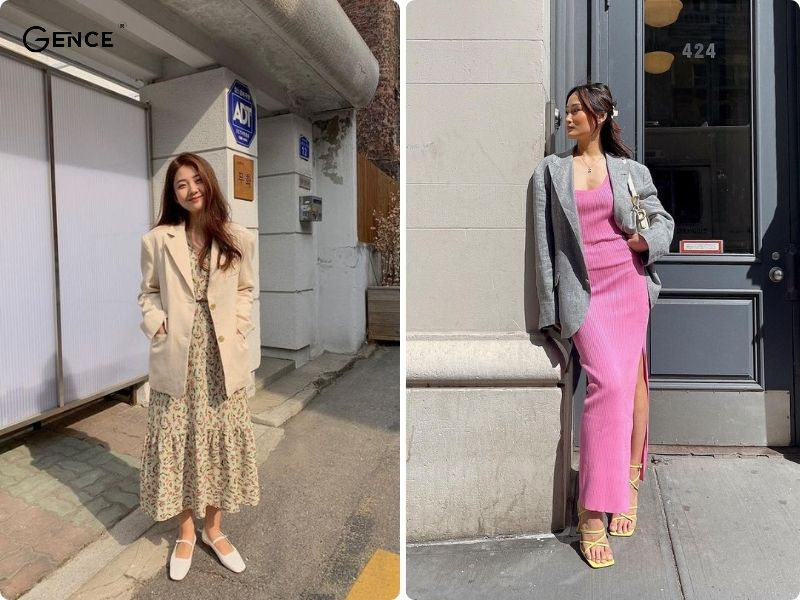 Sự tự tin và duyên dáng trong cách phối áo vest với đầm liền thân