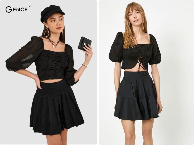 Áo cổ vuông phối cùng chân váy tennis