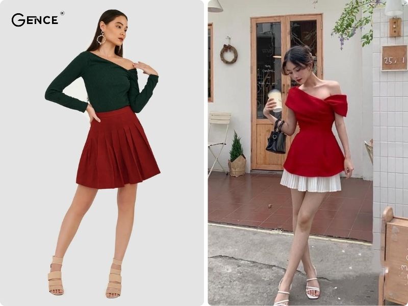 Thể hiện style quyến rũ cùng áo lệch vai, chân váy tennis