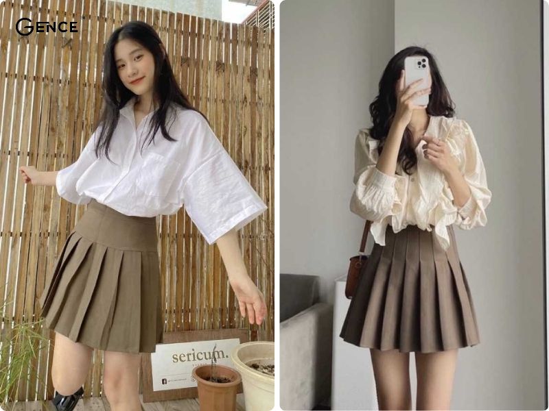 Style lịch sự cùng áo sơ mi và chân váy tennis