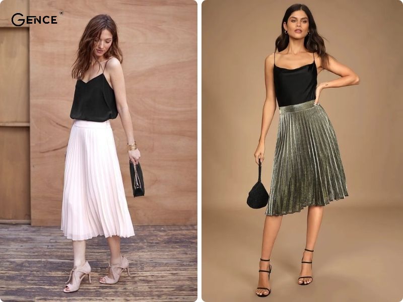 Sự quyến rũ và thu hút khi phối chân váy xếp ly cùng áo hai dây