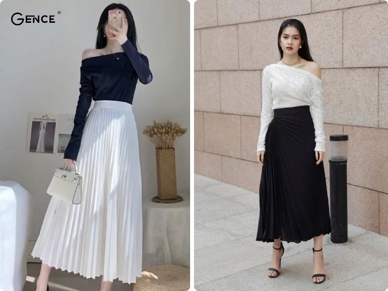 Phong cách thời trang nữ tính và thu hút cùng chân váy dài xếp ly