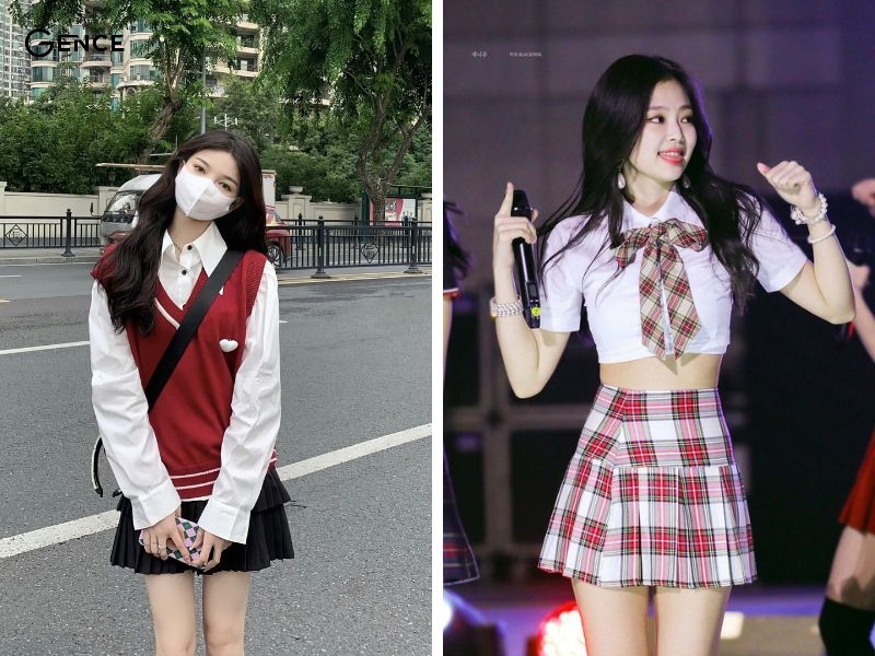 Tạo nhiều style với áo sơ mi và váy xếp ly ngắn