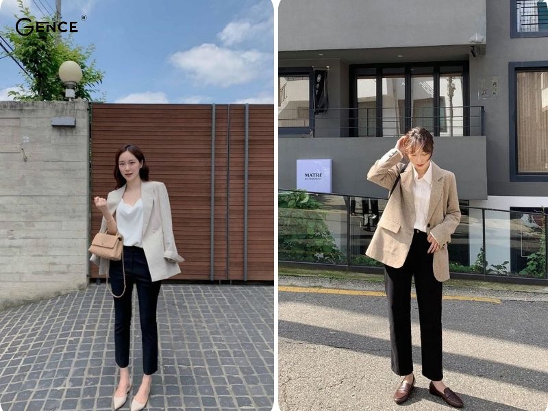 Phối blazer cùng giày búp bê thể hiện sự thanh lịch