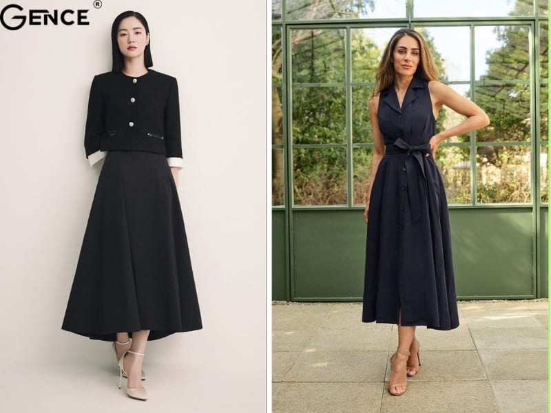 Giày cao gót mũi tròn hoặc có các chi tiết nhẹ nhàng là lựa chọn phù hợp