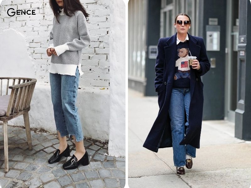 Phối giày lười cùng quần jean giúp cô nàng tăng sự trẻ trung