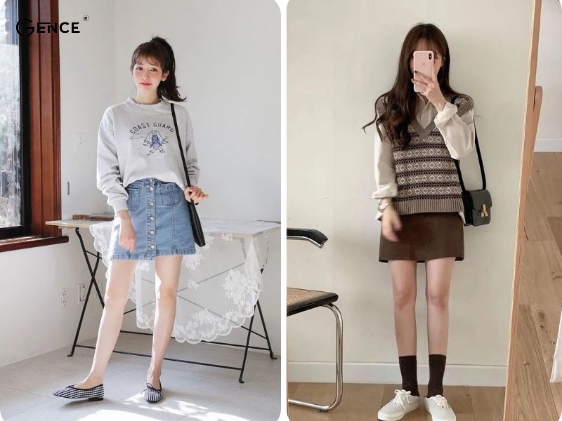 Giày lười phối cùng chân váy ngắn trẻ trung mà nữ tính