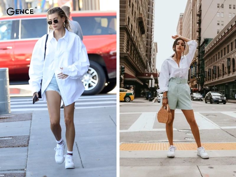 Áo sơ mi kết hợp với giày nike thanh lịch, thời trang