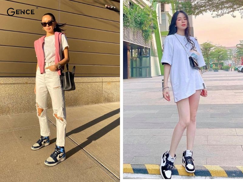 Áo thun basic mix-match với giày nike nữ năng động