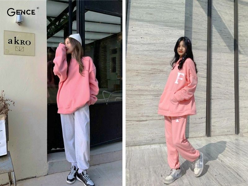 Áo hoodie, quần nỉ mix-match với giày nike nữ