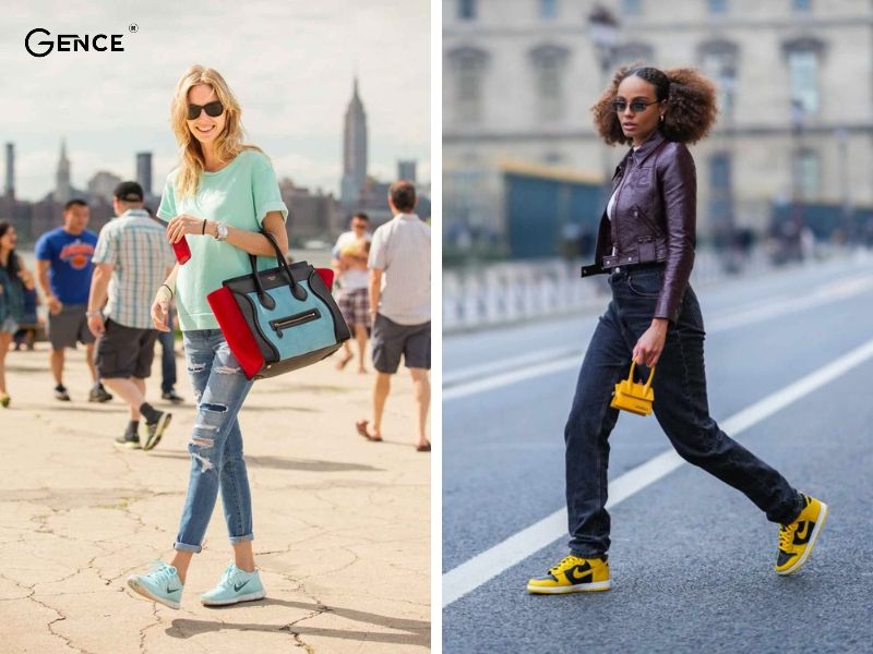 Quần jean mix-match với giày nike nữ năng động