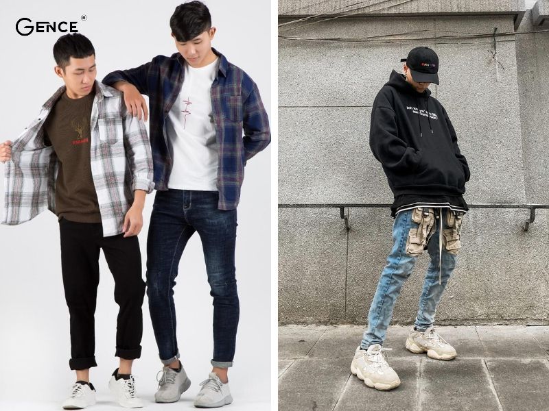 Phối đồ với giày trắng nam cùng áo layer