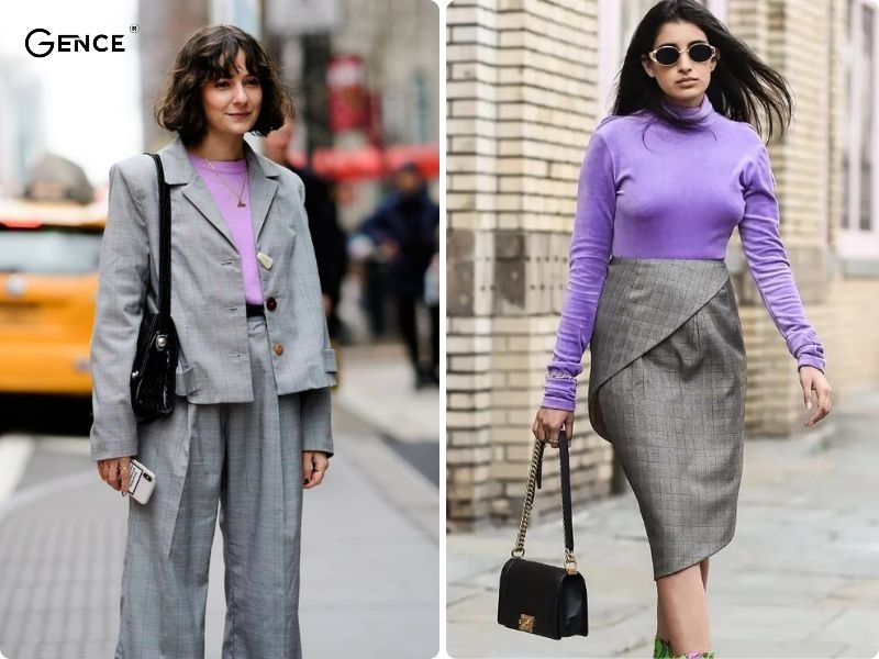 Màu xám phối màu tím pastel - sự kết hợp hài hòa trong thời trang