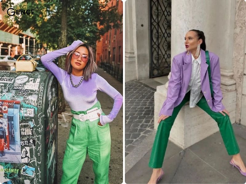 Màu tím pastel phối màu xanh lục thu hút và ấn tượng