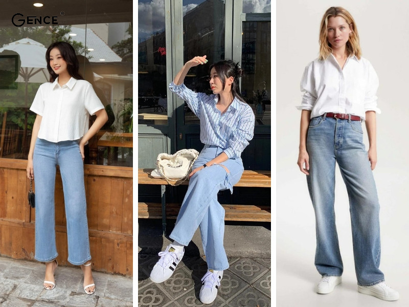 Cô nàng công sở ưa chuộng set đồ áo sơ mi và quần ống rộng