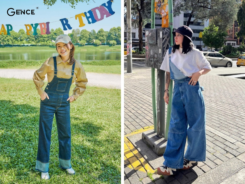 Quần jean ống rộng dáng yếm năng động, trẻ trung