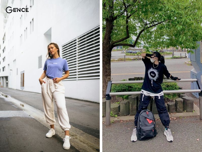 Áo thun basic kết hợp quần jogger nữ