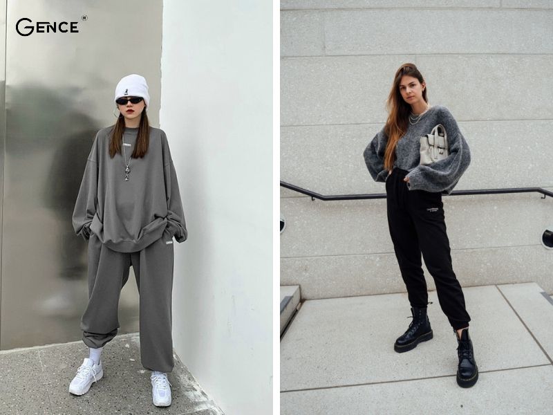Quần jogger kết hợp với áo sweater nữ