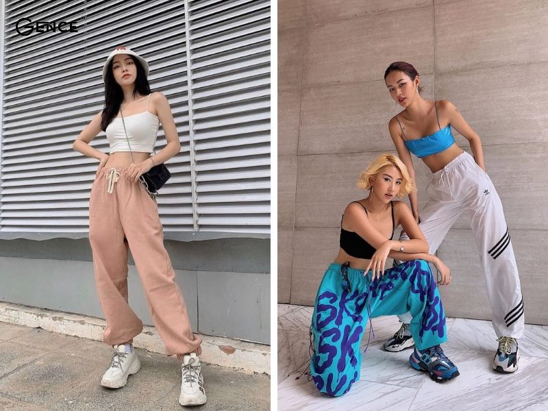 Phối đồ với quần jogger nữ với áo hai dây