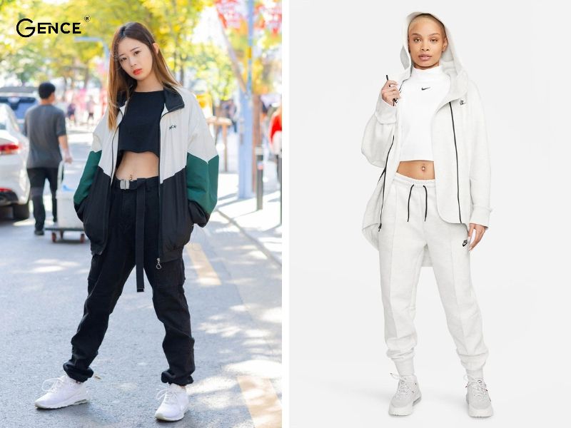 Set đồ thời trang với quần jogger và áo khoác gió