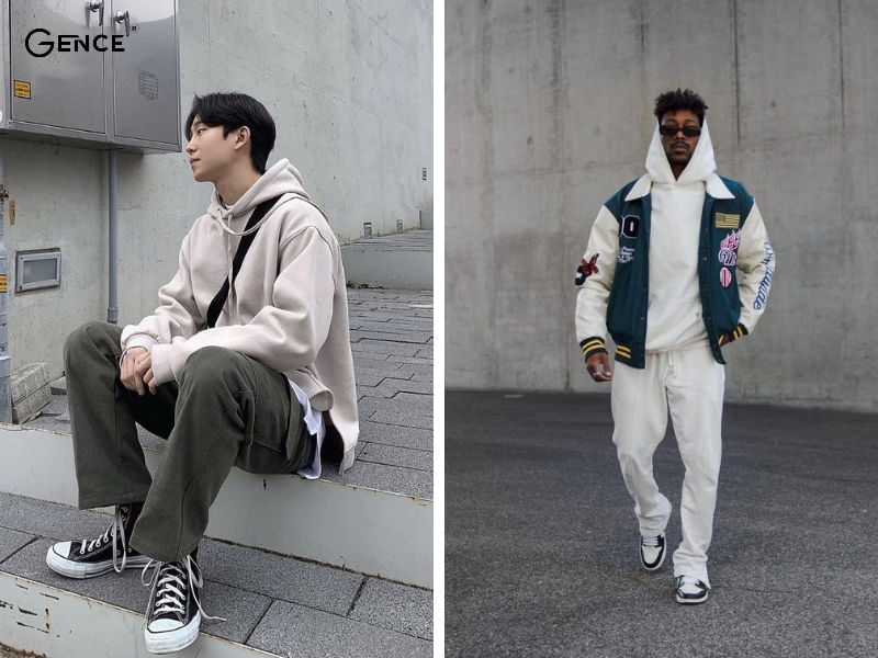 Quần ống rộng phối đồ với áo khoác hoodie