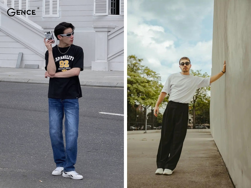 Đơn giản cùng set đồ áo thun và quần ống rộng