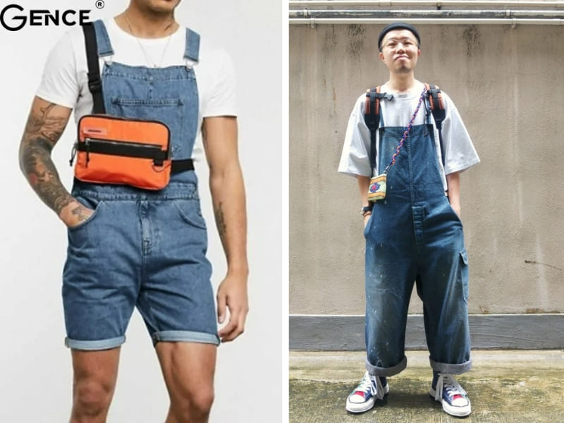 Phong cách thoải mái với túi đeo chéo nam cùng yếm jeans