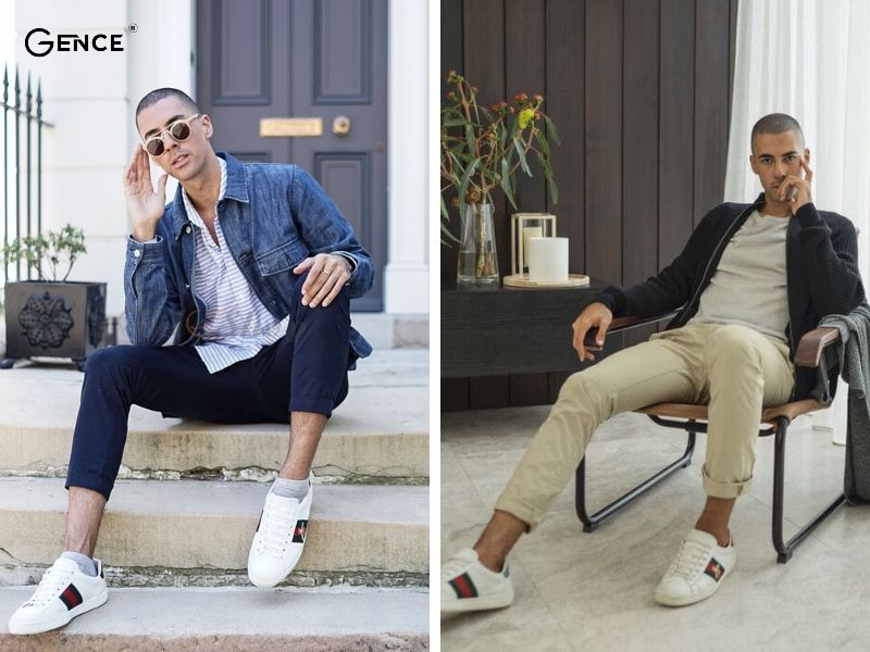 Phối đơn giản với áo khoác và giày Gucci nam