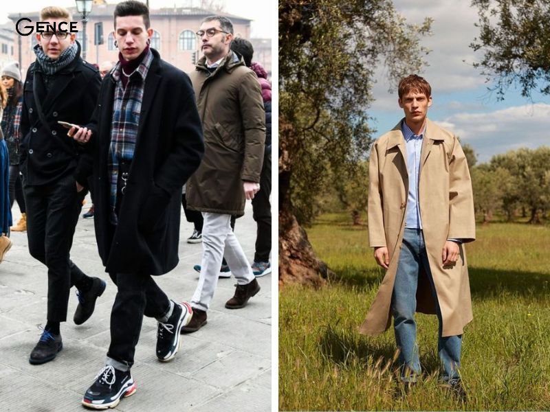 Phối giày Balenciaga cùng áo sơ mi, quần jean và áo măng tô