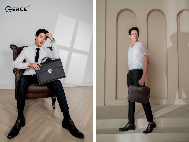 Quý ông ưa chuộng phối giày với quần tây đen nam cùng cặp da