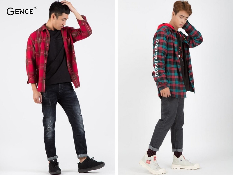 Phong cách layer độc đáo cùng flannel, áo thun và quần jean