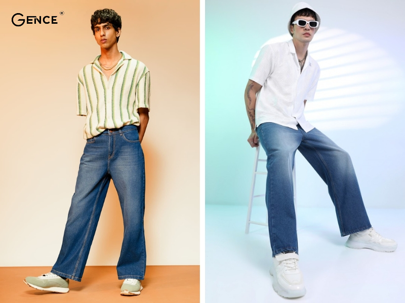 Mix-match áo sơ mi và quần jean ống rộng tạo vẻ đẹp nam tính