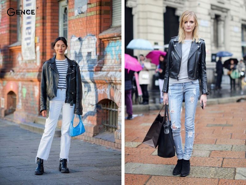 Áo khoác da cá tính mix đồ với quần jeans