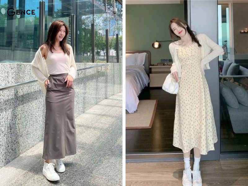 Thanh lịch và nhẹ nhàng với áo cardigan và chân váy