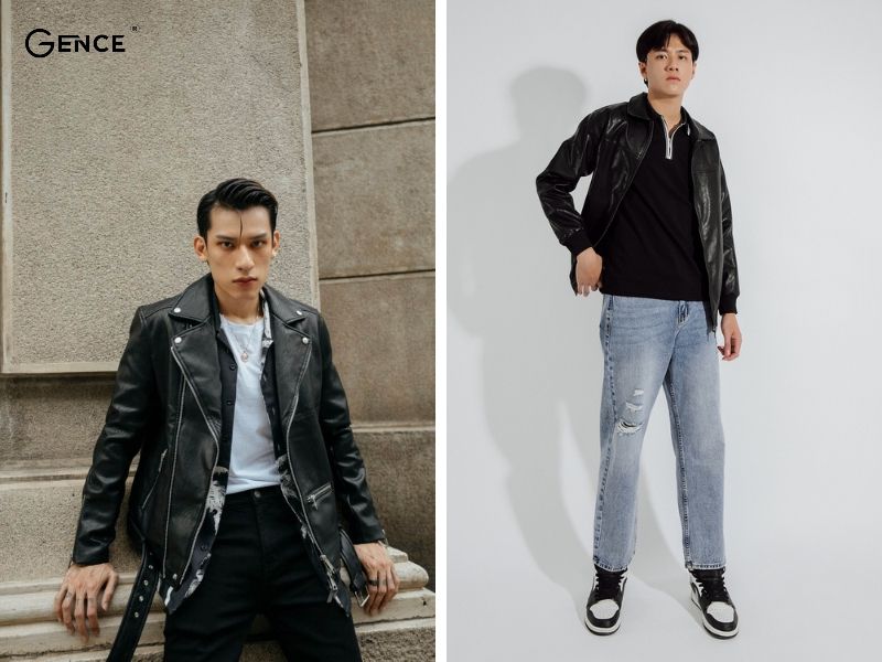 Style bụi bặm khi phối áo khoác da với quần jean