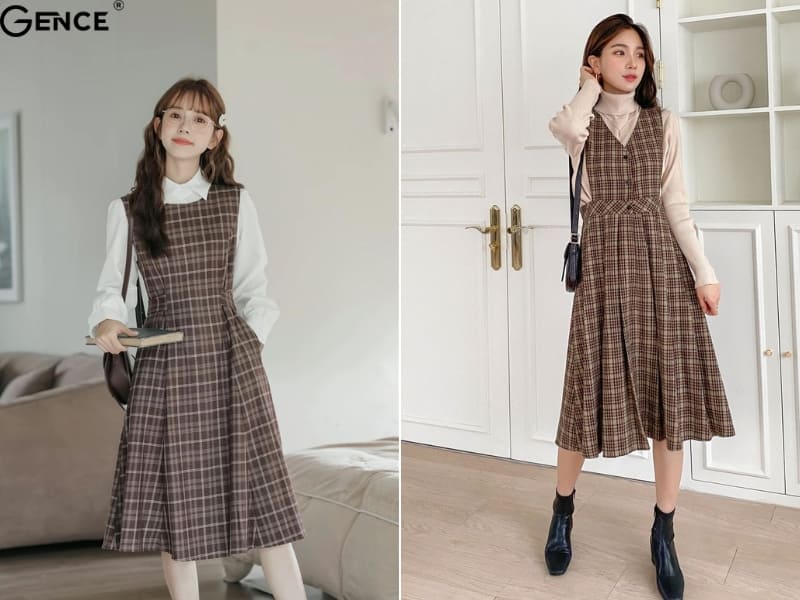 Váy kẻ sọc hoặc caro là lựa chọn lý tưởng để thể hiện phong cách Preppy