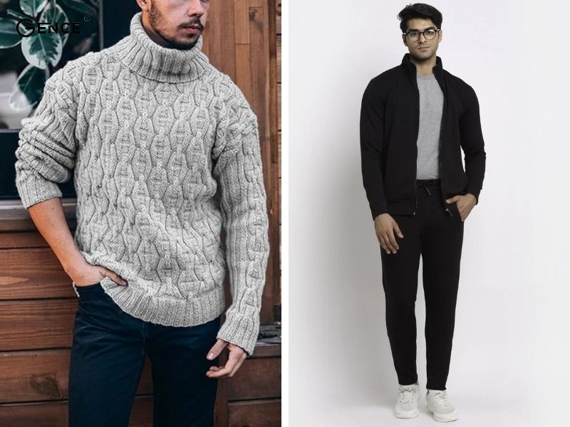 Mix-match áo len cổ cao với quần hiphop nam