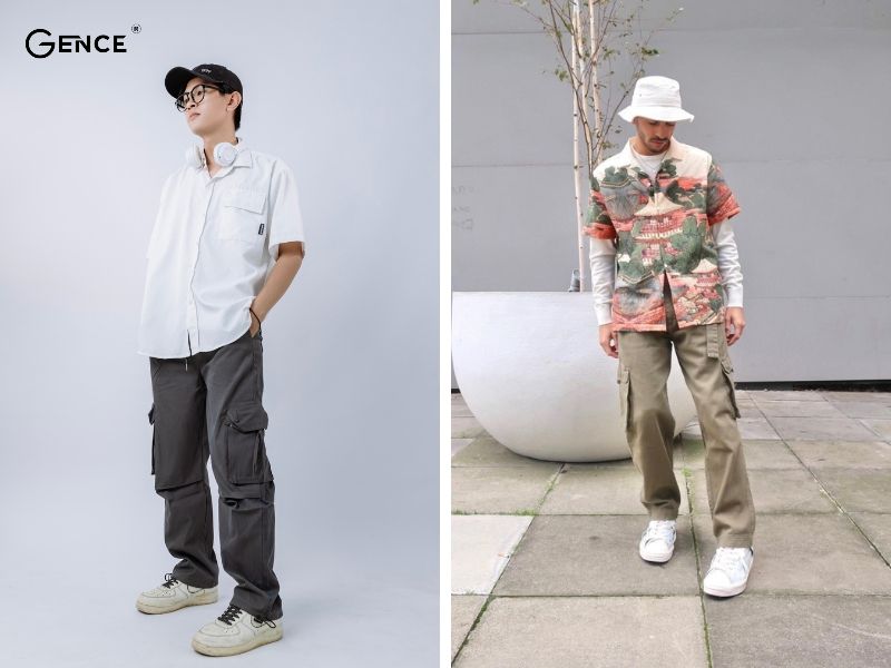 Mix-match áo sơ mi, quần hiphop nam ống rộng và sneaker