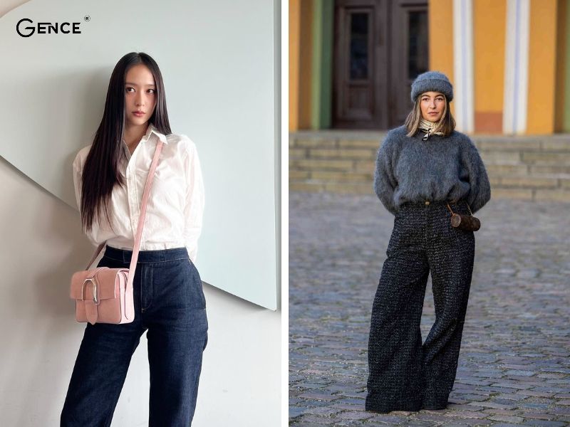 Quần jean đen nữ kết hợp với áo màu pastel