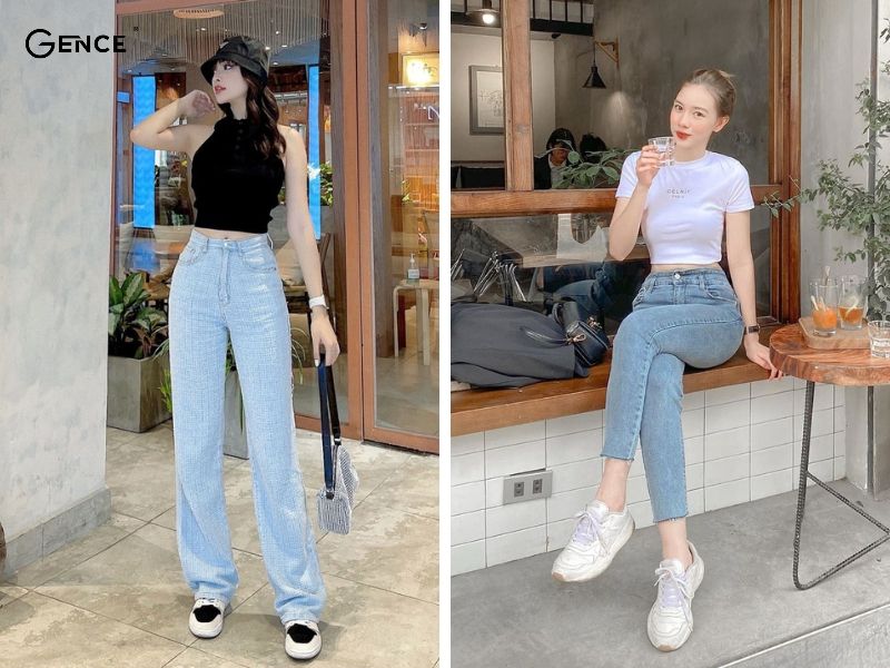 Quần jean nữ kết hợp với áo croptop