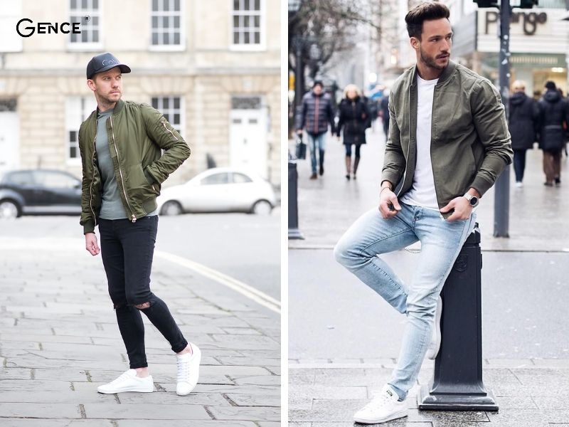 Mix áo bomber cùng quần skinny jean