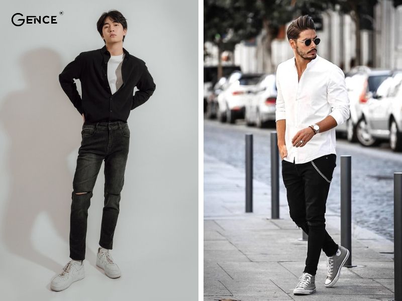 Áo sơ mi phối cùng quần skinny