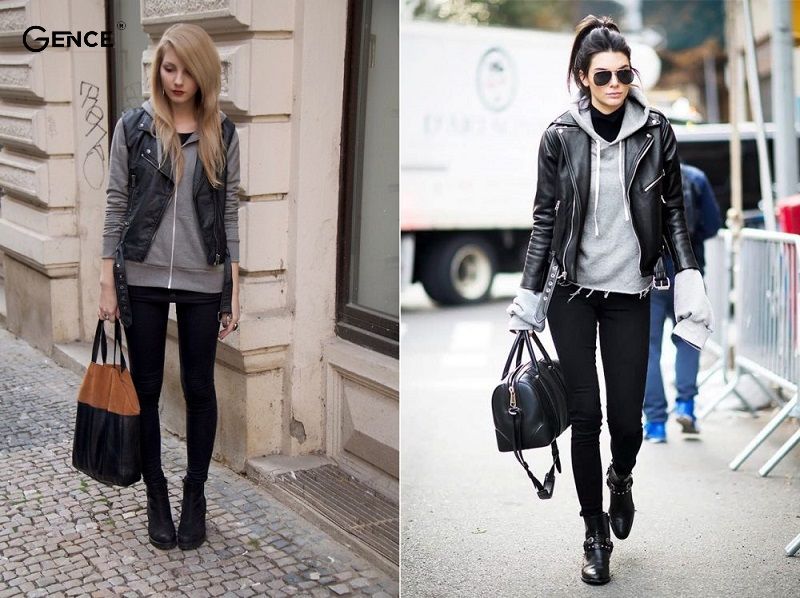 Set đồ áo khoác da với hoodie tạo sự cá tính, trẻ trung cho nữ giới