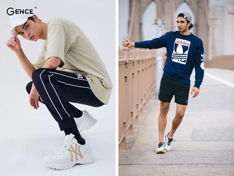 Set thể thao phối đồ với giày trắng nam