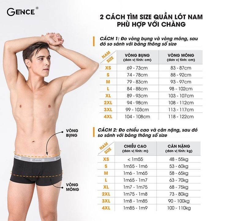 Size quần lót nam chuẩn nhất hiện nay